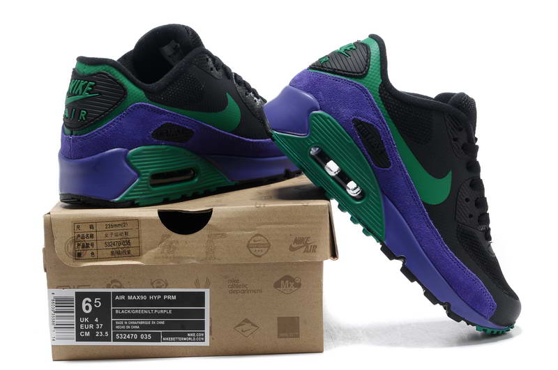 Air Max 90 Hyperfuse fourrure Chaussures Femmes Noir Vert Violet (1)